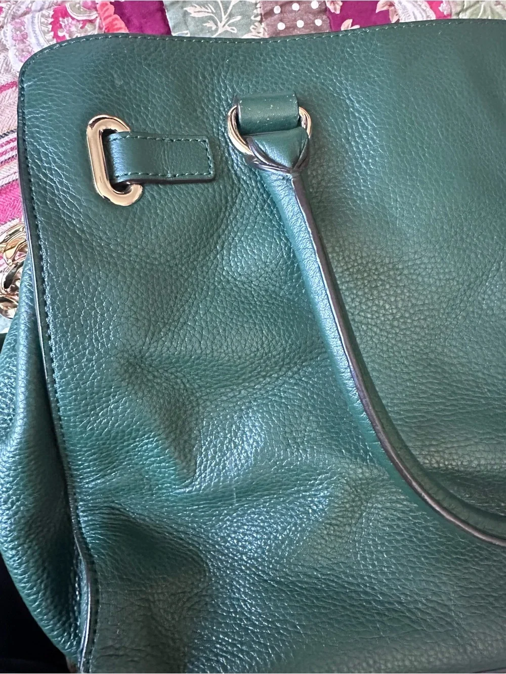 Michael Kors Dark Green Pebbled Leather Hamilton Bag Satchel with Gold Hardware